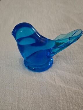 Blue Glass Bird Of Happiness Figurine By Leo Ward, 1988  Signed